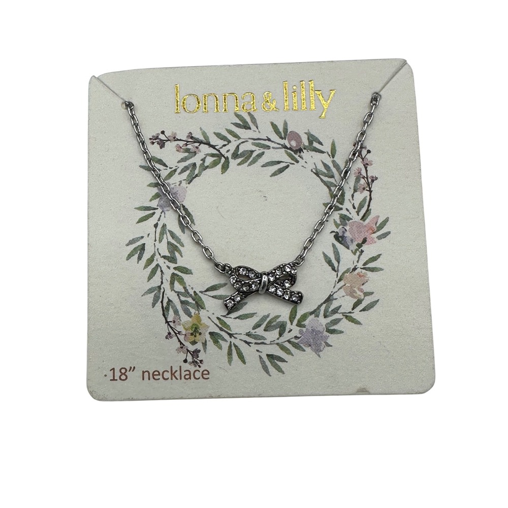 lonna & lilly Bow Necklace Women 18in Silver NEW Crystal Pavé 60480428-G03